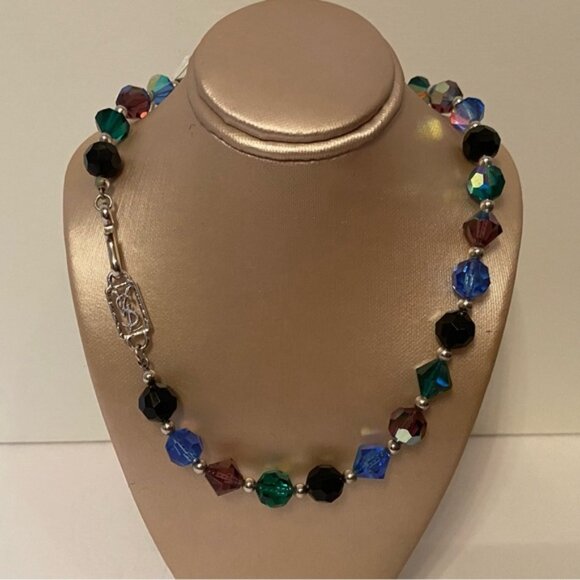 YVES SAINT LAURENT YSL NECKLACE VINTAGE LONG STRAND FACETED CRYSTALS BLUE PURPLE - Picture 11 of 13